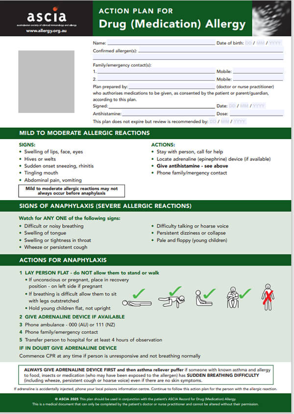 ASCIA Drug Allergy Action Plan 2025