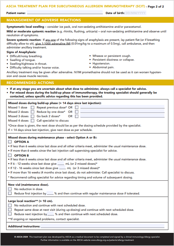 ASCIA SCIT Treatment Plan p2 2024