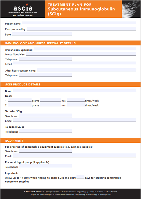 ASCIA Treatment Plan SCIG 2024