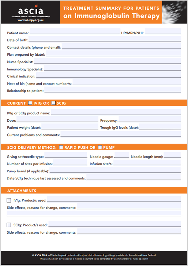 ASCIA Treatment Summary Immunoglobulin Therapy 2024